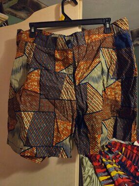 Grassfields African Print Patchwork Shorts Plus Size 2X 3X Ankara Wax Geometric